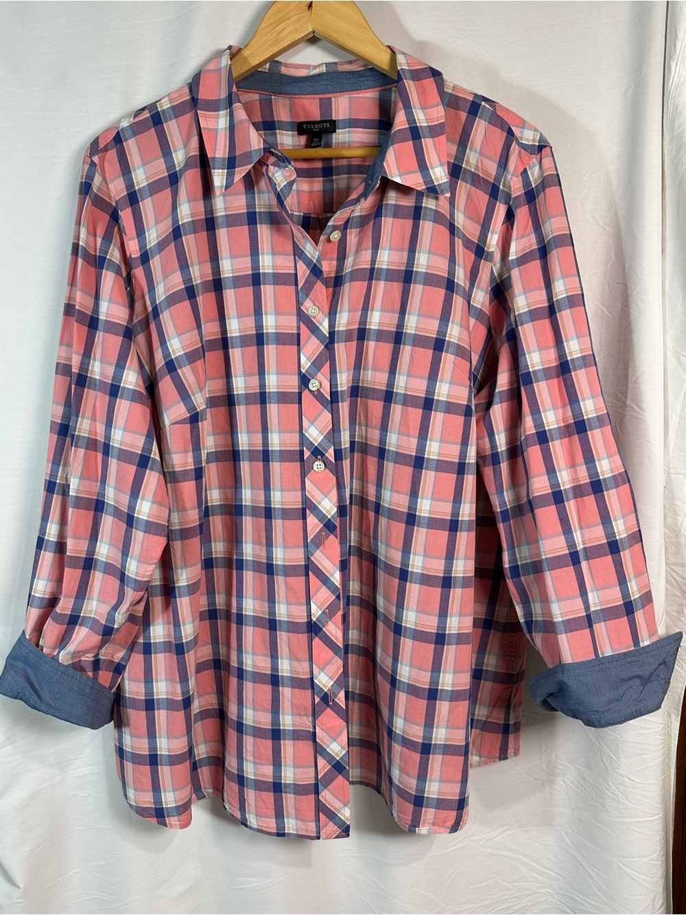 Talbots Pink and Blue Plaid Button-Down Shirt